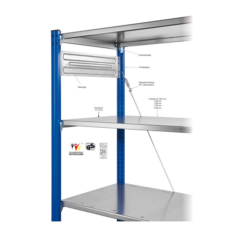 Kappes Fachboden verzinkt für Steckregal RP Lochung Breite 1000 mm