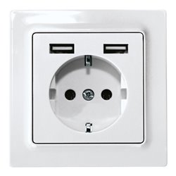 Eltako Schutzkontakt-Steckdose reinweiß glänzend DSS55E+2xUSBA-wg