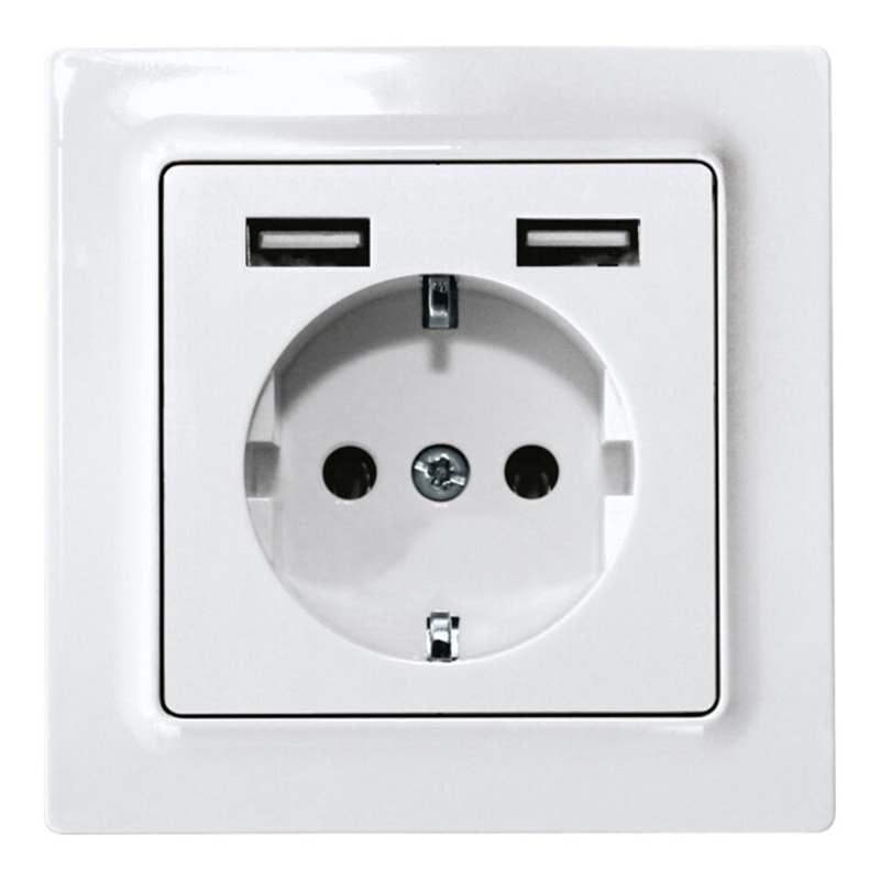 Eltako Schutzkontakt-Steckdose reinweiß glänzend DSS55E+2xUSBA-wg