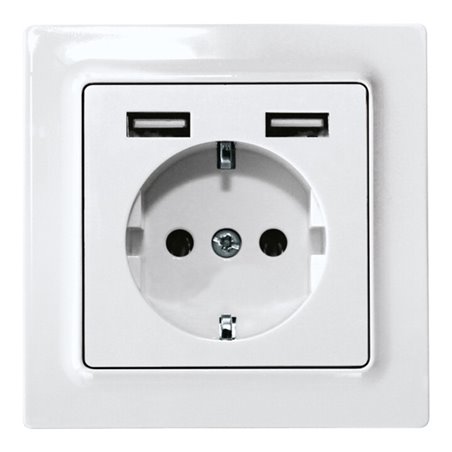 Eltako Schutzkontakt-Steckdose reinweiß glänzend DSS55E+2xUSBA-wg