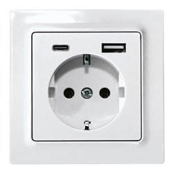 Eltako Schutzkontakt-Steckdose reinweiß glänzend DSS55E+USBA+C-wg