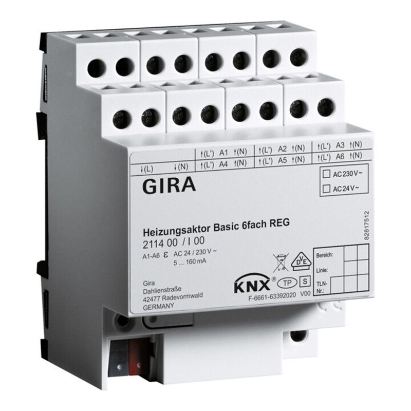 Gira Heizungsaktor 6f basic KNX REG 211400