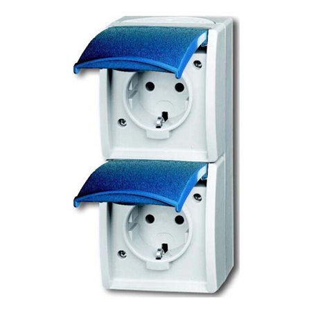 Busch-Jaeger Steckdose,senkrecht,2fach Klappdeckel,erh. Ber 20-02 EBW-53