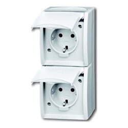 Busch-Jaeger Steckdose,senkrecht,2fach Klappdeckel,erh. Ber 20-02 EBW-54