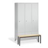 C+P Umkleidespind Classic mit Sitzbank 3 Abteile Front Lichtgrau Korpus Lichtgrau