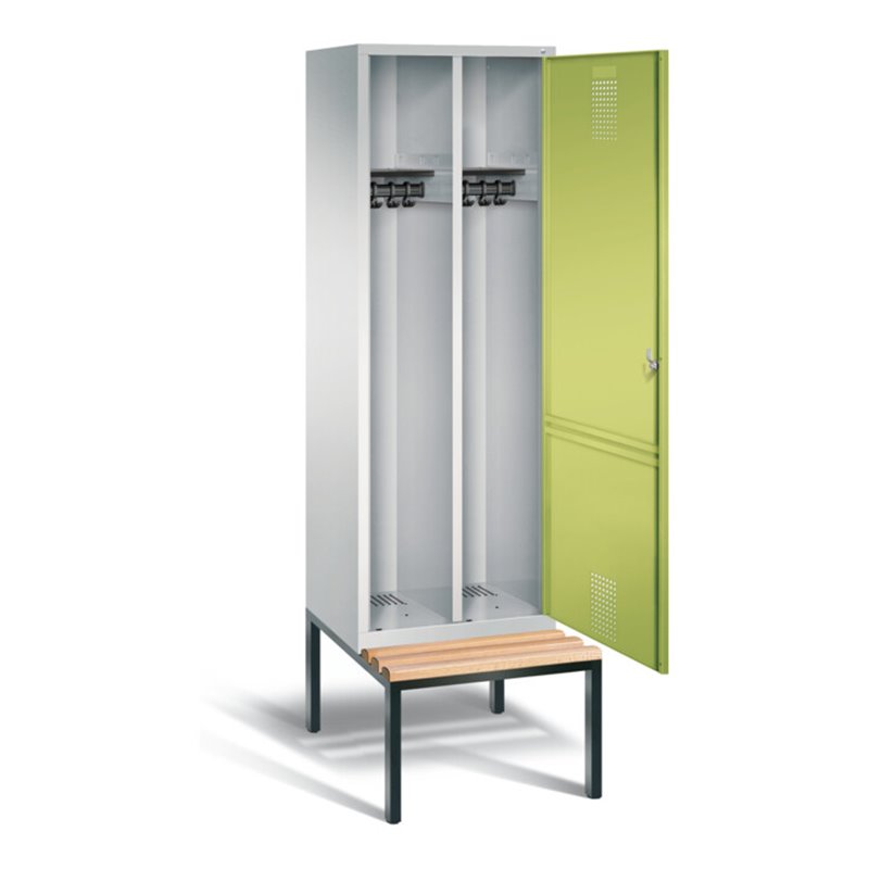 C+P Schwarz-Weiss-Spind Evolo, H2090xB610xT500mm, Front Viridingrün, Korpus Lichtgrau, Gestell Schwarzgrau (48250-20)