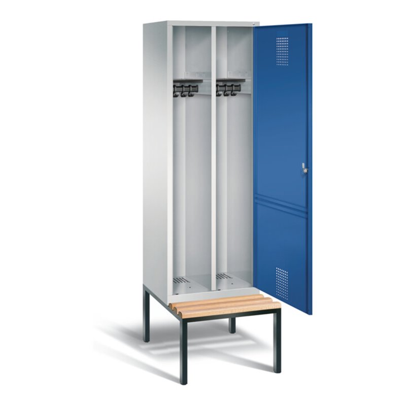 C+P Schwarz-Weiss-Spind Evolo, H2090xB610xT500mm, Front Enzianblau, Korpus Lichtgrau, Gestell Schwarzgrau (48250-20)