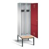 C+P Schwarz-Weiss-Spind Evolo, H2090xB610xT500mm, Front Rubinrot, Korpus Lichtgrau, Gestell Schwarzgrau (48250-20)