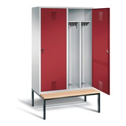 C+P Schwarz-Weiss-Spind Evolo, H2090xB1190xT500mm, Front Rubinrot, Korpus Lichtgrau, Gestell Schwarzgrau (48250-40)