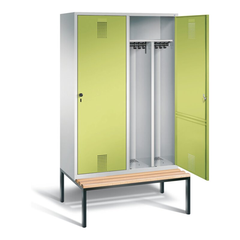 C+P Schwarz-Weiss-Spind Evolo, H2090xB1190xT500mm, Front Viridingrün, Korpus Lichtgrau, Gestell Schwarzgrau (48250-40)