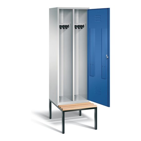 C+P Schwarz-Weiss-Spind Classic, H2090xB610xT815mm, Front Enzianblau, Korpus Lichtgrau, Gestell Schwarzgrau (8250-20)