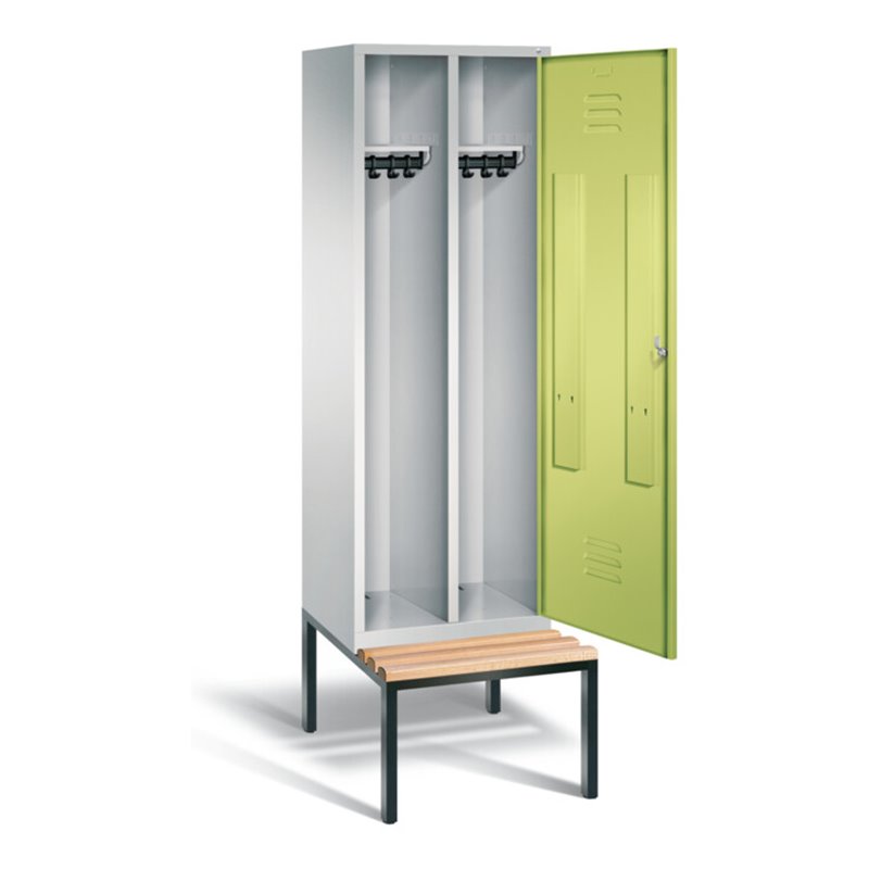 C+P Schwarz-Weiss-Spind Classic, H2090xB610xT815mm, Front Viridingrün, Korpus Lichtgrau, Gestell Schwarzgrau (8250-20)