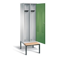 C+P Schwarz-Weiss-Spind Classic, H2090xB610xT815mm, Front Resedagrün, Korpus Lichtgrau, Gestell Schwarzgrau (8250-20)