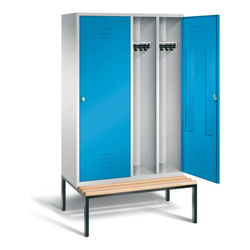 C+P Schwarz-Weiss-Spind Classic, H2090xB1190xT815mm, Front Lichtblau, Korpus Lichtgrau, Gestell Schwarzgrau (8250-40)