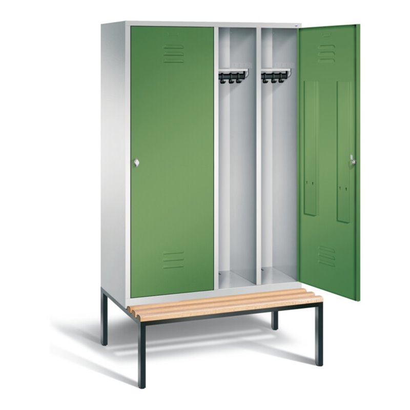 C+P Schwarz-Weiss-Spind Classic, H2090xB1190xT815mm, Front Resedagrün, Korpus Lichtgrau, Gestell Schwarzgrau (8250-40)