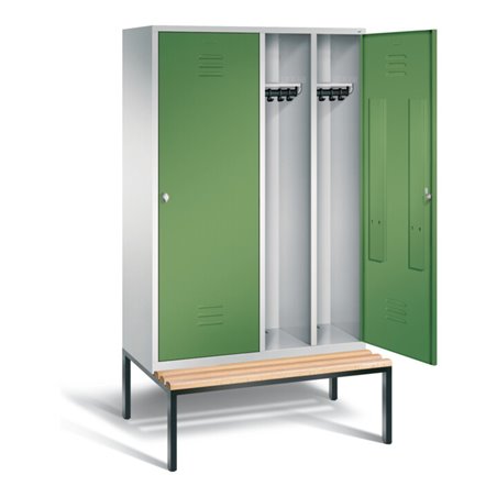 C+P Schwarz-Weiss-Spind Classic, H2090xB1190xT815mm, Front Resedagrün, Korpus Lichtgrau, Gestell Schwarzgrau (8250-40)