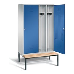 C+P Schwarz-Weiss-Spind Classic, H2090xB1190xT815mm, Front Enzianblau, Korpus Lichtgrau, Gestell Schwarzgrau (8250-40)