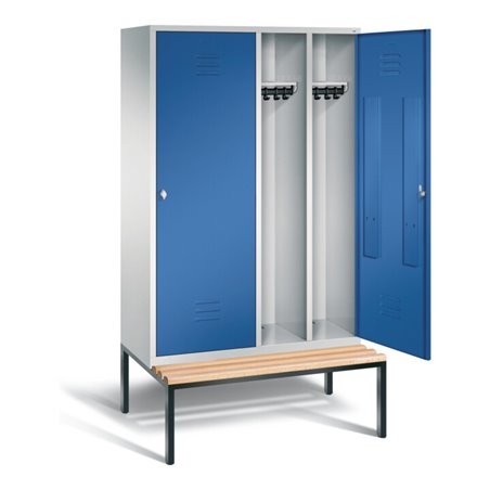 C+P Schwarz-Weiss-Spind Classic, H2090xB1190xT815mm, Front Enzianblau, Korpus Lichtgrau, Gestell Schwarzgrau (8250-40)