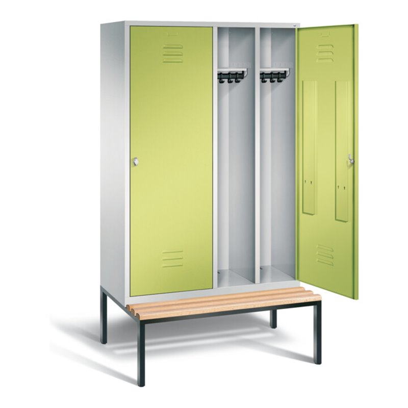 C+P Schwarz-Weiss-Spind Classic, H2090xB1190xT815mm, Front Viridingrün, Korpus Lichtgrau, Gestell Schwarzgrau (8250-40)