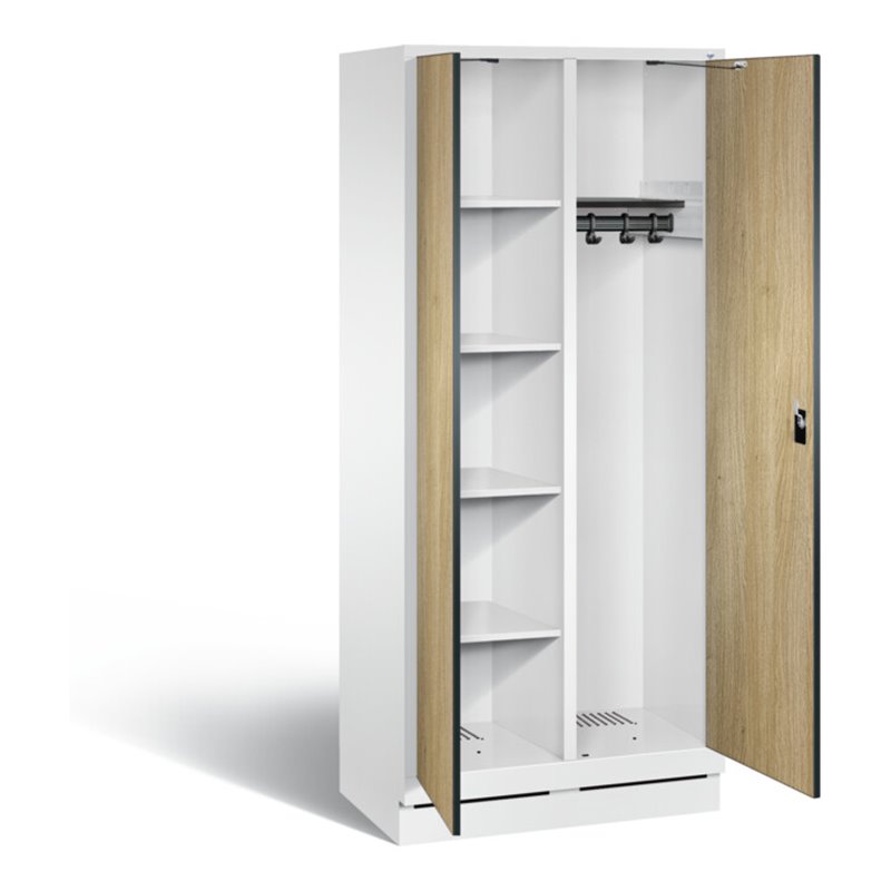 C+P Putzmittel-Spind Evolo, H1800xB810xT500mm, Front Dekor Eiche Sereno, Korpus Verkehrsweiß (48160-22)