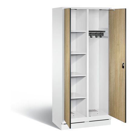 C+P Putzmittel-Spind Evolo, H1800xB810xT500mm, Front Dekor Eiche Sereno, Korpus Verkehrsweiß (48160-22)