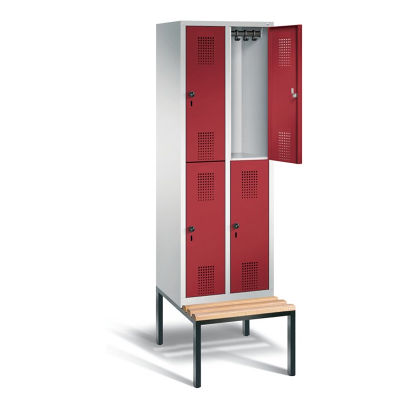 C+P Spind doppelstöckig Evolo, H2090xB610xT815mm, Front Rubinrot, Korpus Lichtgrau, Gestell Schwarzgrau (48350-20)