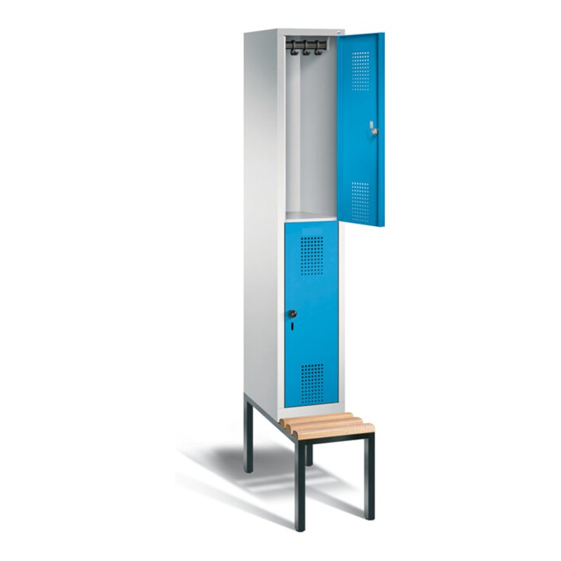 C+P Spind doppelstöckig Evolo, H2090xB320xT815mm, Front Lichtblau, Korpus Lichtgrau, Gestell Schwarzgrau (48350-10)