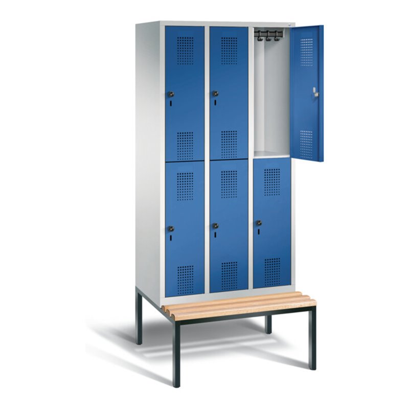 C+P Spind doppelstöckig Evolo, H2090xB900xT815mm, Front Enzianblau, Korpus Lichtgrau, Gestell Schwarzgrau (48350-30)