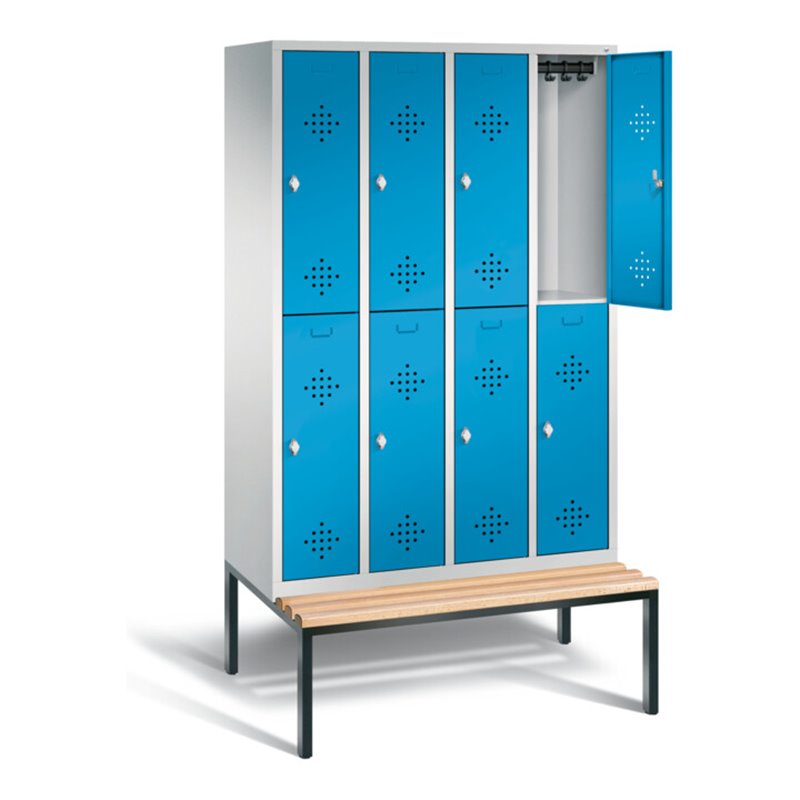 C+P Spind doppelstöckig Classic, H2090xB1190xT815mm, Front Lichtblau, Korpus Lichtgrau, Gestell Schwarzgrau (8350-40)