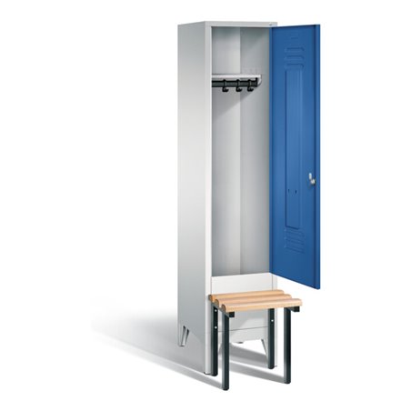 C+P Garderobenschrank Classic, H1850xB420xT500mm, Front Enzianblau, Korpus Lichtgrau, Gestell Schwarzgrau (8030-12)