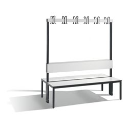 C+P Doppelseitige Garderobenbank mit Rückenlehne, Basic Plus, H1650xB1500xT760mm, Gestell Schwarzgrau / Dekor Weiß (8061-200)