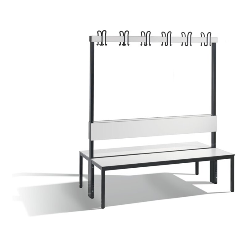 C+P Doppelseitige Garderobenbank mit Rückenlehne, Basic Plus, H1650xB1500xT760mm, Gestell Schwarzgrau / Dekor Weiß (8061-200)