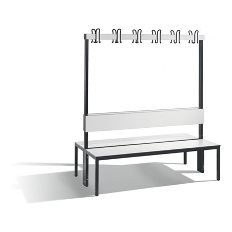 C+P Doppelseitige Garderobenbank mit Rückenlehne, Basic Plus, H1650xB1500xT760mm, Gestell Schwarzgrau / Dekor Weiß (8061-200)