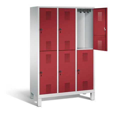 C+P Spind doppelstöckig Evolo, H1850xB1200xT500mm, Front Rubinrot, Korpus Lichtgrau (48310-32)