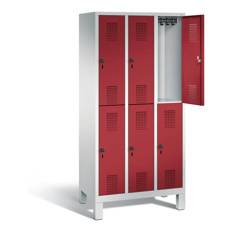 C+P Spind doppelstöckig Evolo, H1850xB900xT500mm, Front Rubinrot, Korpus Lichtgrau (48310-30)