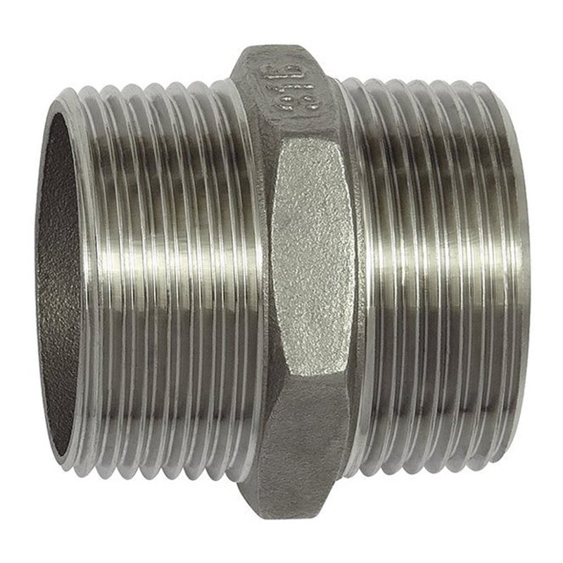 Riegler Doppelgewindenippel, Achtkant, R 2 1/2, SW 78, Edelstahl 1.4408