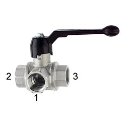 Riegler 3-Wege-Kugelhahn, Standard, L-Bohrung, Messing vern., Rp 1, DN 25