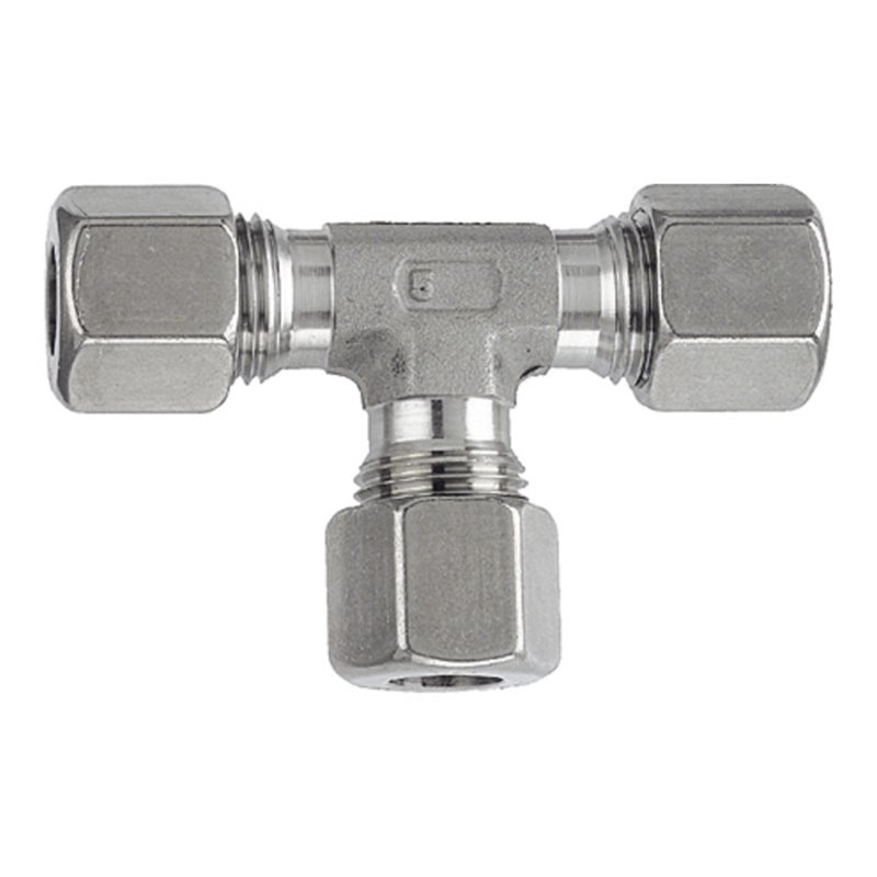 Riegler T-Verschraubung, Rohr-Außen-Ã˜ 10 mm, Edelstahl 1.4571, 315 bar