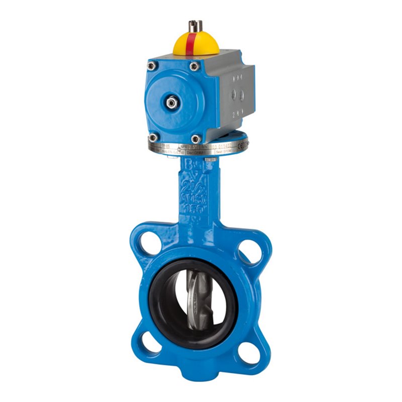 Riegler Zwischenflansch-Absperrklappe, pneu. Stellantrieb einfachw. DN 50