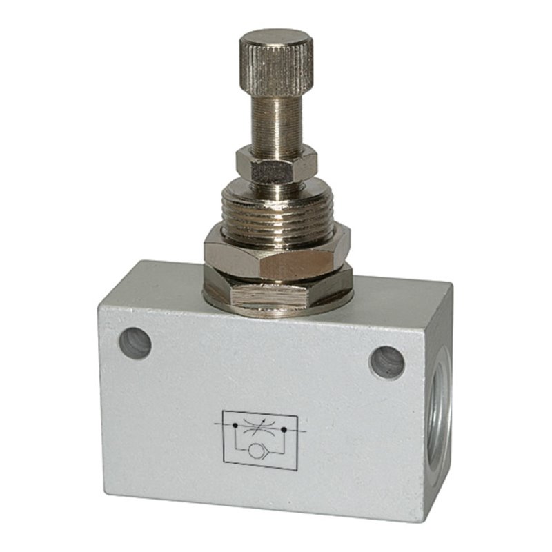 Riegler Drosselrückschlagventil, in Blockform, Alu eloxiert, G 1/2