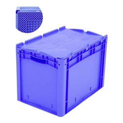 Bito Eurostapelbehälter XL mit Rippenboden RX und anscharniertem zweiteiligen Klappdeckel blau 400 mm 600 mm