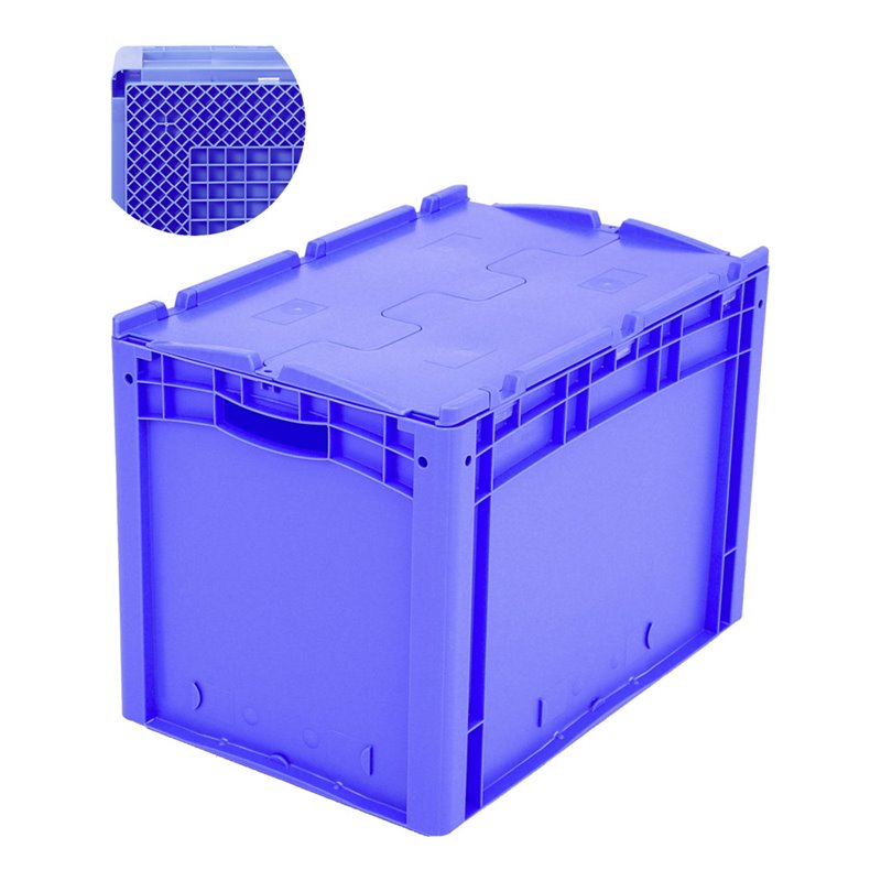Bito Eurostapelbehälter XL mit Rippenboden RX und anscharniertem zweiteiligen Klappdeckel blau 400 mm 600 mm