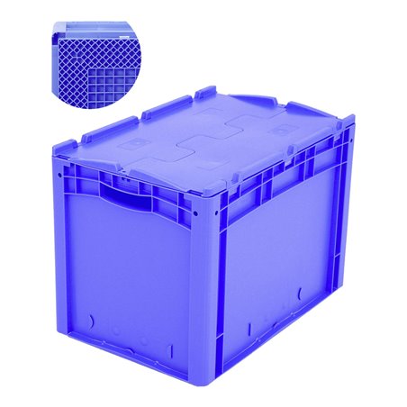 Bito Eurostapelbehälter XL mit Rippenboden RX und anscharniertem zweiteiligen Klappdeckel blau 400 mm 600 mm