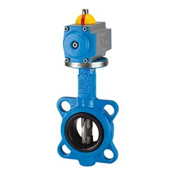 Riegler Zwischenflansch-Absperrklappe, pneu. Stellantrieb doppeltw. DN 80