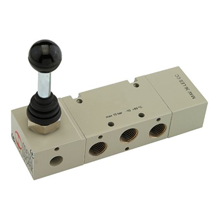 Riegler 5/3-Wegeventil, man. 90° Hebel, G 1/4, Mitte entl., Federrück.