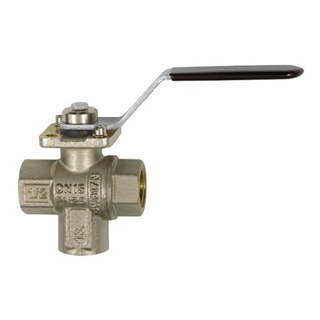 Riegler 3-Wege-Kugelhahn, MS vern., Anschluss unten, T-Bohrung, Rp 1/2