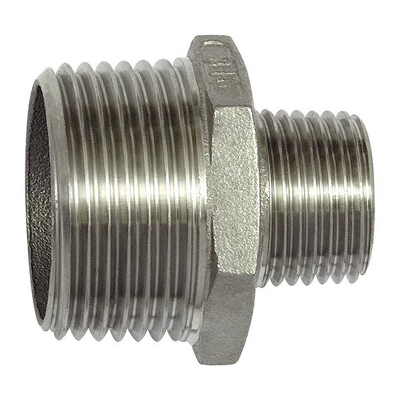 Riegler Doppelgewindenippel, red., Achtkant, R 3, R 2, ES 1.4408