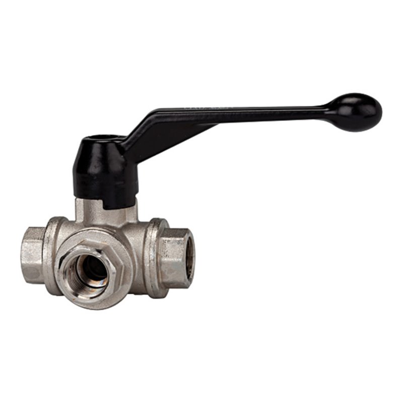 Riegler 3-Wege-Kugelhahn, T-Bohrung, leichte Ausführung, MS vern., Rp 1