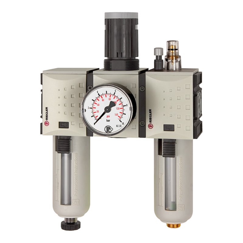 Riegler Wartungseinheit 3-tlg. »FUTURA«, PC, BG 2, G 3/8, 0,5-10 bar, HA