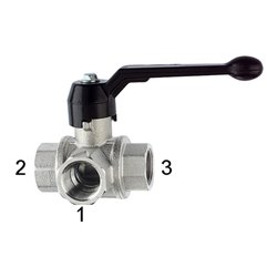 Riegler 3-Wege-Kugelhahn, Standard, L-Bohr., Messing vern., Rp 3/8, DN 10